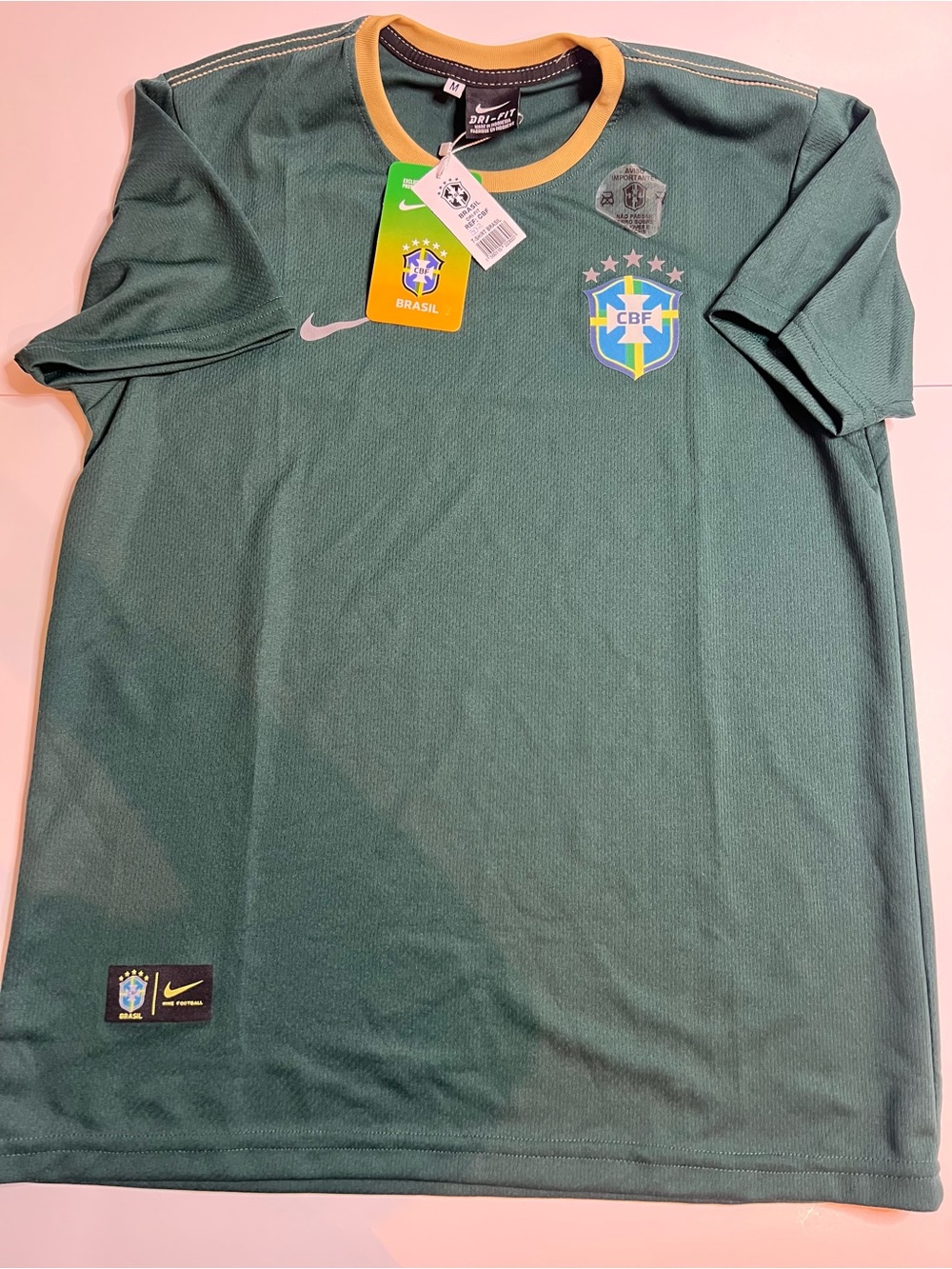 Brazil CBF Green Soccer Jersey with Yellow Trim